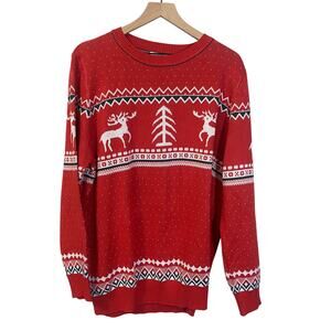 Unibelle Ugly Christmas Holiday Sweater Crew Neck Reindeer Red White Sz XXL